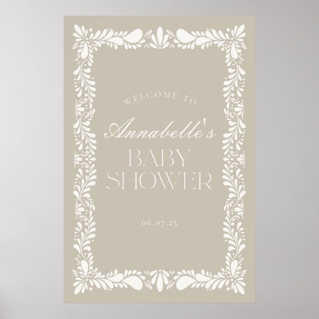 Beige Talavera Tile Fiesta Baby Shower Welcome Poster (Front)