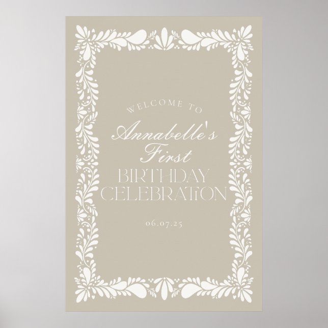 Beige Talavera Tile Fiesta Birthday Party Welcome Poster (Front)