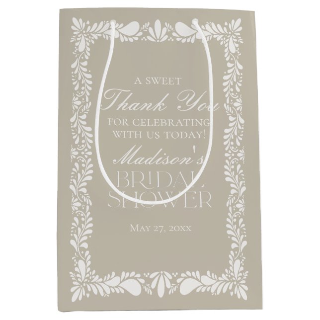 Beige Talavera Tile Fiesta Bridal Shower Favours Medium Gift Bag (Front)