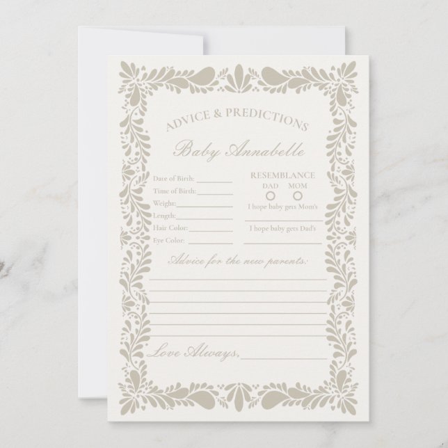 Beige Talavera Tile Spanish Advice for Baby Card (Front)