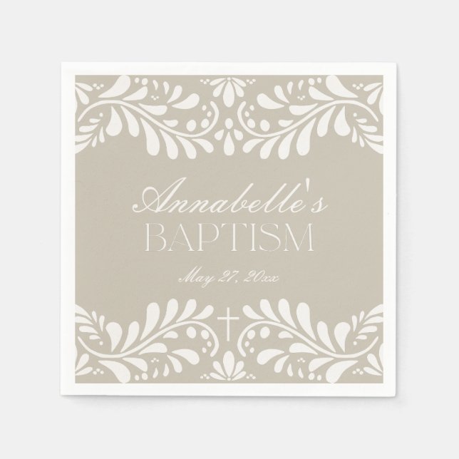 Beige Talavera Tile Spanish Fiesta Baptism Napkin (Front)