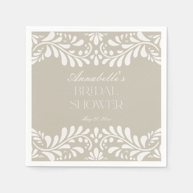 Beige Talavera Tile Spanish Fiesta Bridal Shower Napkin (Front)