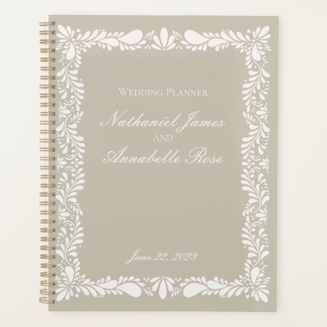 Beige Talavera Tile Spanish Fiesta Floral Wedding Planner (Front)