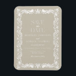 Beige Talavera Tile Spanish Fiesta Save the Date Magnet<br><div class="desc">Everyone loves a fiesta! This collection is a neutral blend of elegance and cultural heritage, inspired by the traditional Mexican Talavera tile patterns. The delicate beige floral border exudes sophistication and a touch of festive charm, making it perfect for your Spanish or Mexican inspired celebration. Whether you're hosting a grand...</div>