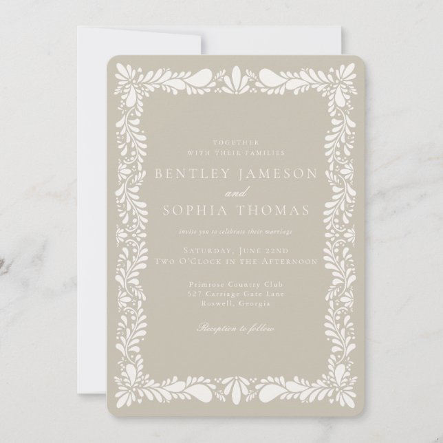 Beige Talavera Tile Spanish Fiesta Wedding Invitation (Front)