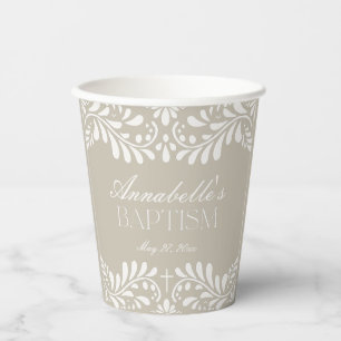 Beige Talavera Tile Spanish Style Fiesta Baptism Paper Cups