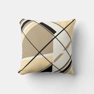 Beige, Tan, Black, White Diagonal Window Design Cushion