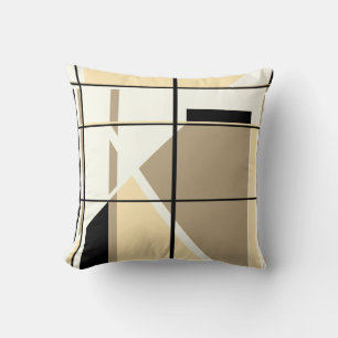 Beige, Tan, Black, White Geometric Window Design Cushion