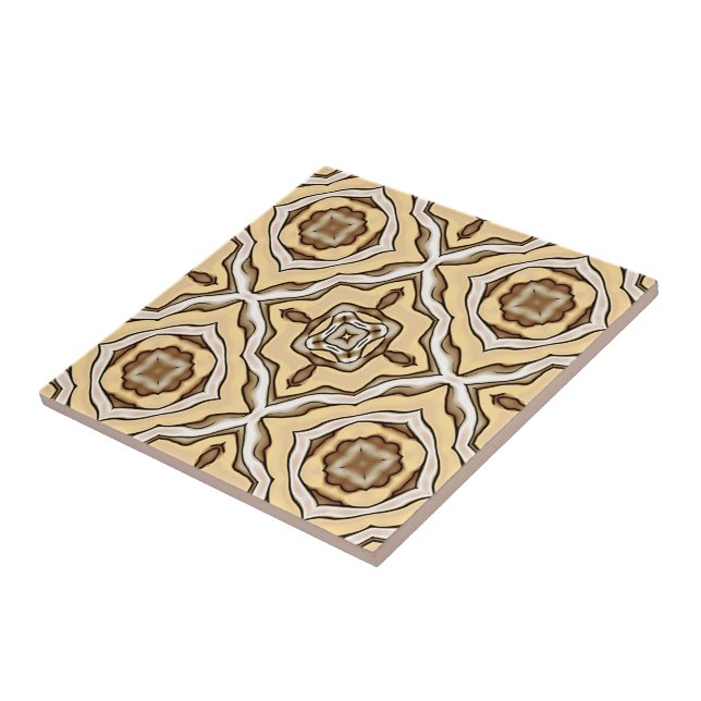 Beige Tan Brown Taupe Ivory Ethnic Tribe Art Tile (Side)