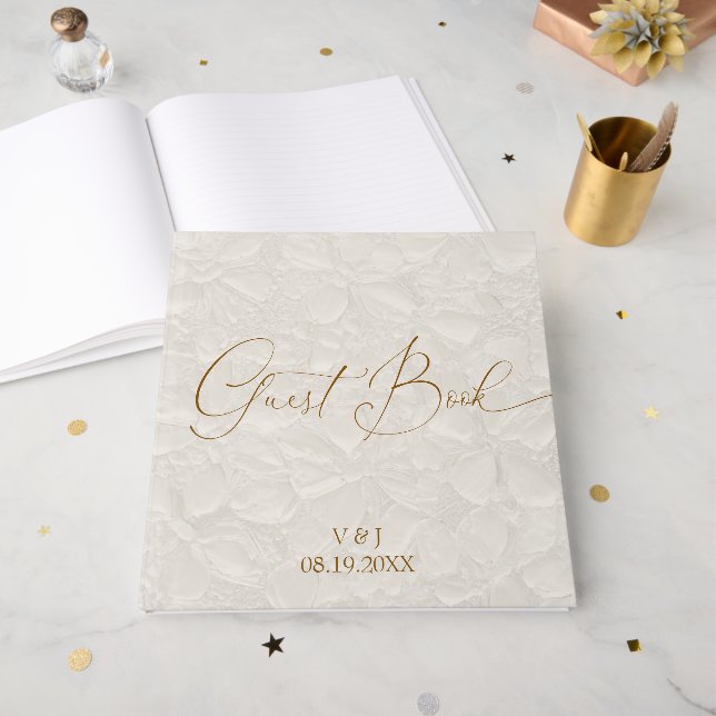 Beige Tan Wedding Monogram Guest Book (Front Open)