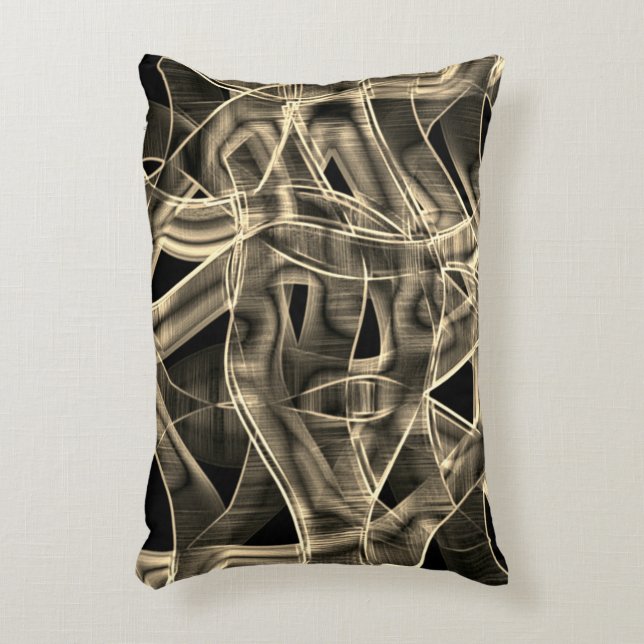 Beige tape-shaped curves, contrasted relief lines decorative cushion (Front(Vertical))