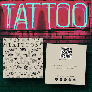 Beige Tattoo Artist Custom Social Media Icons Square Business Card