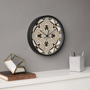 Beige Taupe Brown Black White Bohemian Art Clock