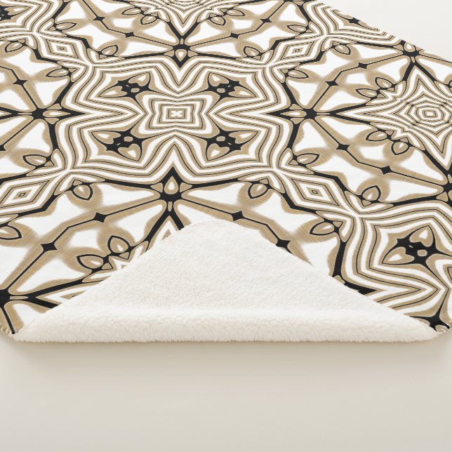 Beige Taupe Brown Black White Bohemian Tribe Art Sherpa Blanket (3/4)