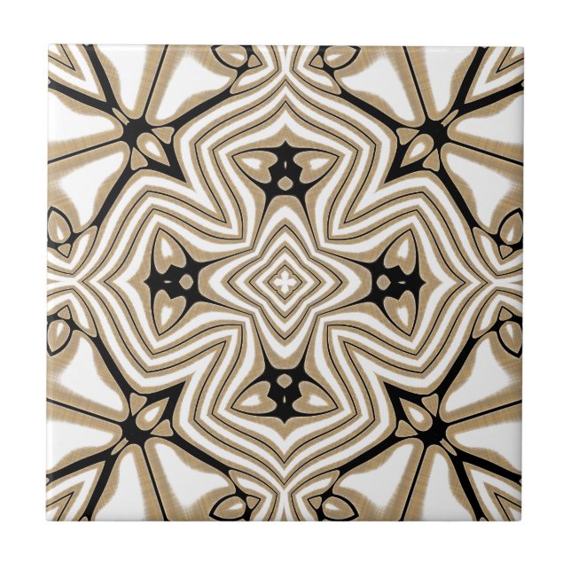 Beige Taupe Brown Black White Ethnic Tribe Art Tile (Front)