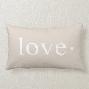 Beige Taupe Love Heart Monogram Lumbar Cushion