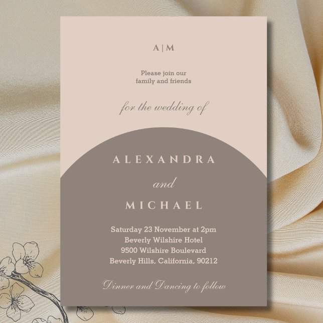 Beige Taupe Monogram Minimalist Japandi Wedding  Invitation (Creator Uploaded)