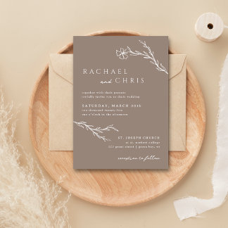 Beige Taupe Simple Modern Boho Floral Botanical  Invitation