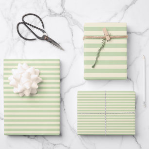 Beige & Tea Green Stripes Wrapping Paper Sheet