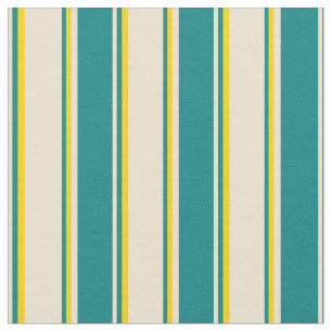Beige, Teal, and Yellow Lines Pattern Fabric