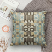 Beige Teal Blue Green Taupe Brown Tribal Pattern