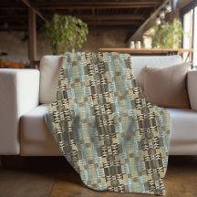 Beige Teal Blue Green Taupe Brown Tribal Pattern