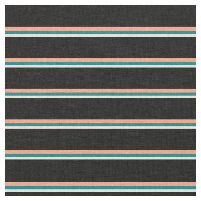 Beige, Teal, Light Salmon, and Black Coloured Fabric (Close Up)