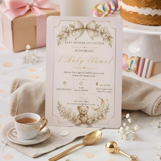 Beige Teddy Bear Baby Shower Invite (Creator Uploaded)