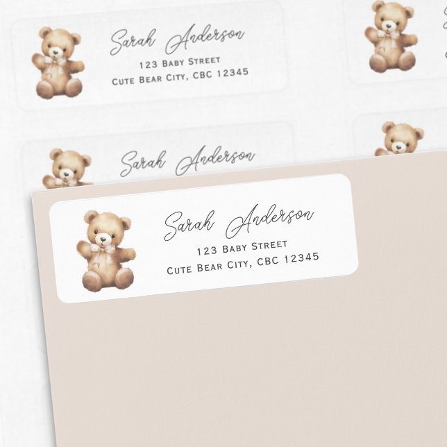 Beige Teddy Bear Gender Neutral Baby Shower (Beige Teddy Bear Return Labels.)