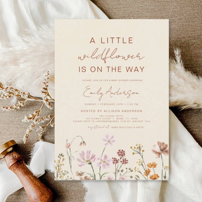 Beige Terracotta A Little Wildflower Baby Shower Invitation (Creator Uploaded)