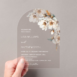 Beige Terracotta Flowers Wedding Acrylic Invitations