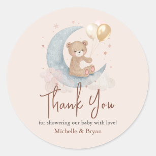 Beige Thank You Teddy Bear Baby Shower Classic Round Sticker