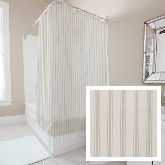 Beige Ticking Stripes | Farmhouse Bath Decor Shower Curtain (Creator Uploaded)