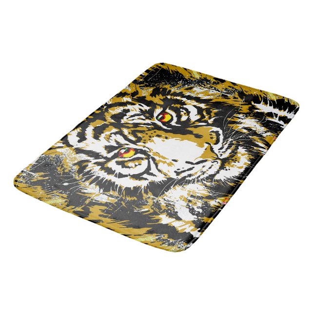 Beige Tiger Bath Mat - Tiger Artwork - Wildlife (Angled)