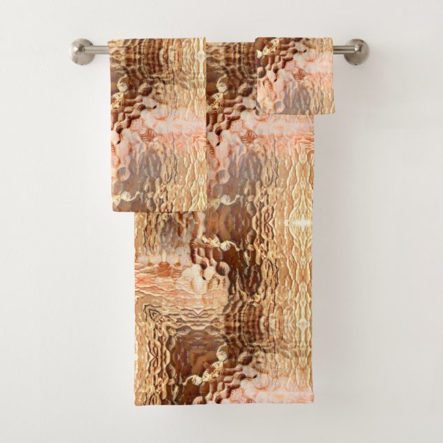 Beige to brown, hammered bent glass repeated bath towel set (Insitu)