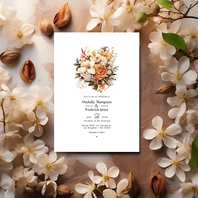 Beige to Chestnut Floral Fall Wedding Invitation (Creator Uploaded)