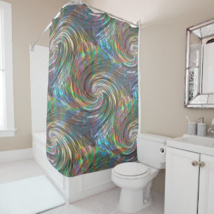 Beige to lilac blue pearly or metallic swirl shower curtain