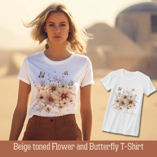 Beige toned Flower and Butterfly T-Shirt
