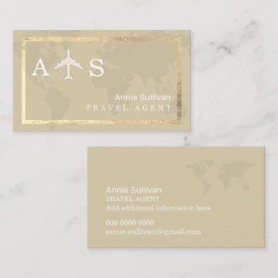 Beige Travel Agent Airplane World Map Business Card