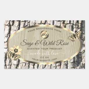Beige Tree Bark Gold Frame Product Labels Add Logo