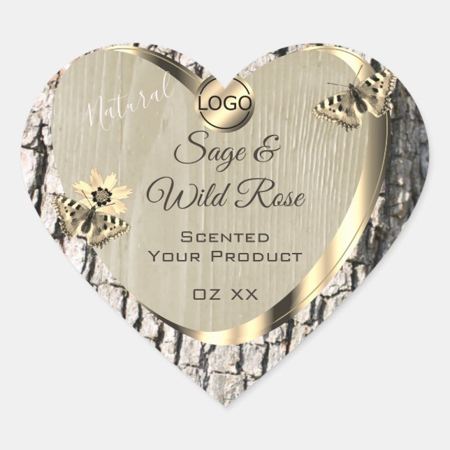 Beige Tree Bark Gold Frame Product Labels Add Logo (Front)