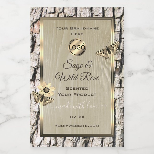 Beige Tree Bark Gold Frame Product Labels Add Logo (Single Label)