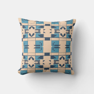 Beige Turquoise Navy Mediterranean Small Mosaics Cushion