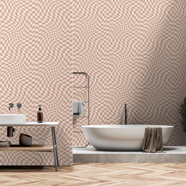 Beige Twisted Chequerboard Wallpaper (Bathroom)