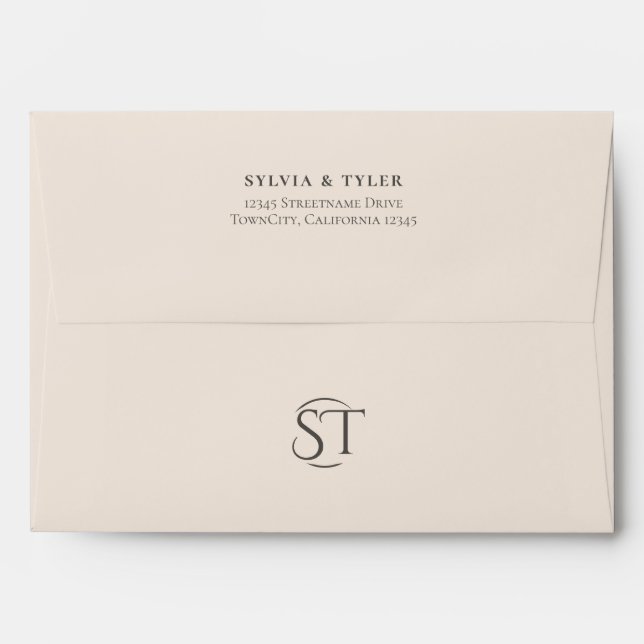Beige Typography Monogram Wedding Envelope (Back (Top Flap))