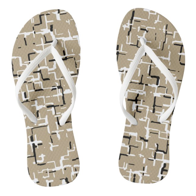 Beige Unique Black and White Pattern  Jandals (Footbed)