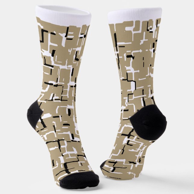 Beige Unique Black and White Pattern   Socks (Angled)