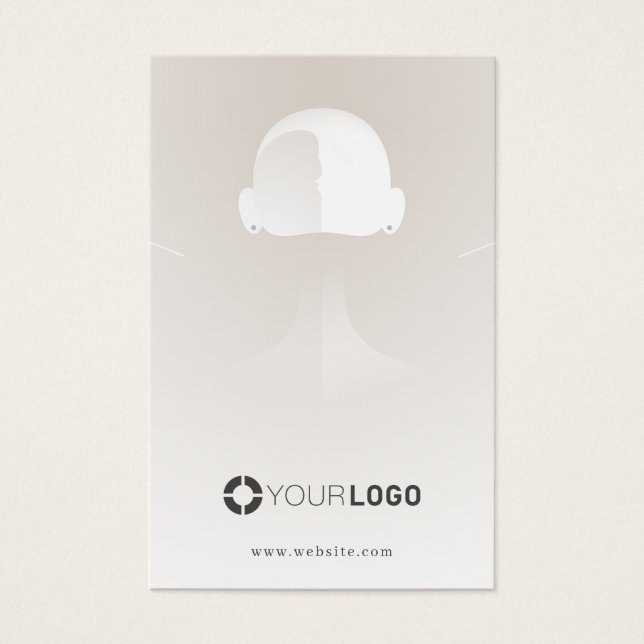 Beige unique portrait custom logo earring display (Front)
