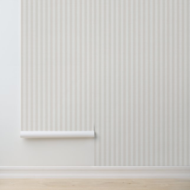 Beige Vertical Stripes Linen Texture Coastal Wallpaper (Application)