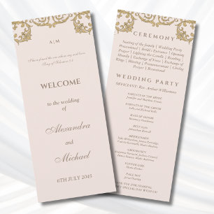 Beige Vintage Baroque Christian Wedding Program Programme